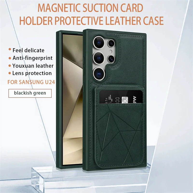Business Leather Card Slot Bag Bracket Case for Samsung Galaxy S22 24 23 Plus Ultra Matte Stand Holder Wallet Shockproof