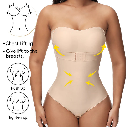 Strapless Thong Bodysuit for Women – Plus Size Tummy Control Shapewear