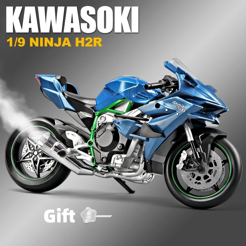 1:9 Kawasaki H2R With Spray Alloy Die Cast Motorcycle Model Toy Vehicle Collection Sound and Light Off Road Autocycle Toys Car