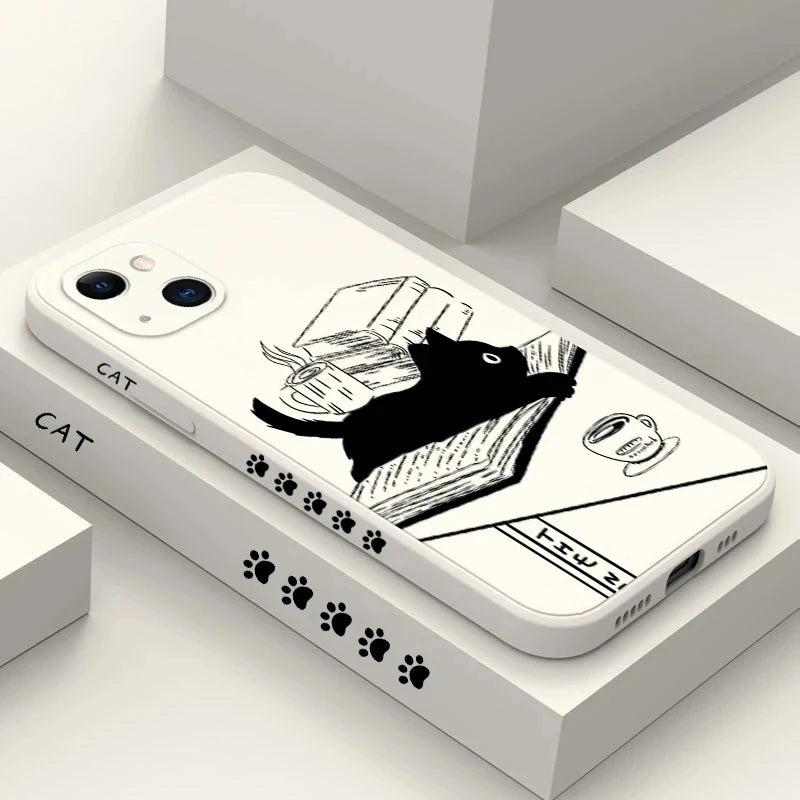 Table Cartoon Cat Phone Phone Case For iPhone 16 15 14 Plus Soft Silicone Cover