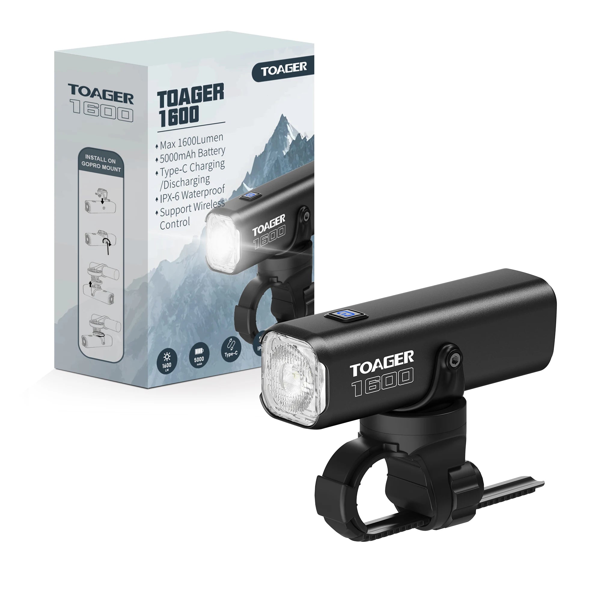 1600LM Bike Light Front Lamp TypeC Rechargeable LED 21700 5000mAh Bicycle Light Waterproof Headlight Bike Accessories