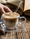 180/250ml Double Wall Glass With Dish And Spoon Clear Glass Espresso Cups Set Heat Resistant Handle Coffee Mug Drinkware