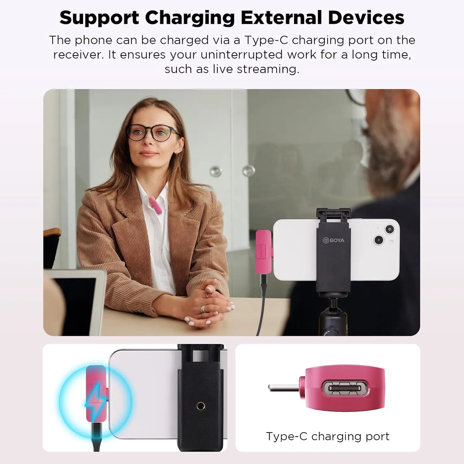 BY-V2-P Wireless Lavalier Microphone Portable Audio Video Recording Mini Mic for iPhone Android Vlog Gaming Phone Mic