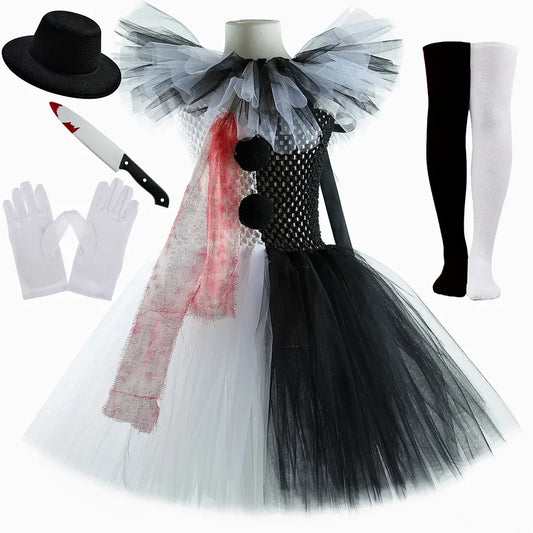 Killer Clown Costume for Girls Halloween Fancy Tutu Dress Blood Scary Art The Clown Terrifier Costume for Carnival Clothes