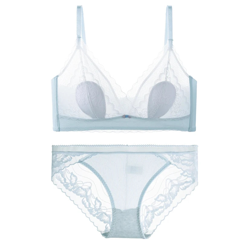 Women’s Lace Transparent Rabbit Ears Bra & Panties Set – Soft, Thin Push-Up Lingerie