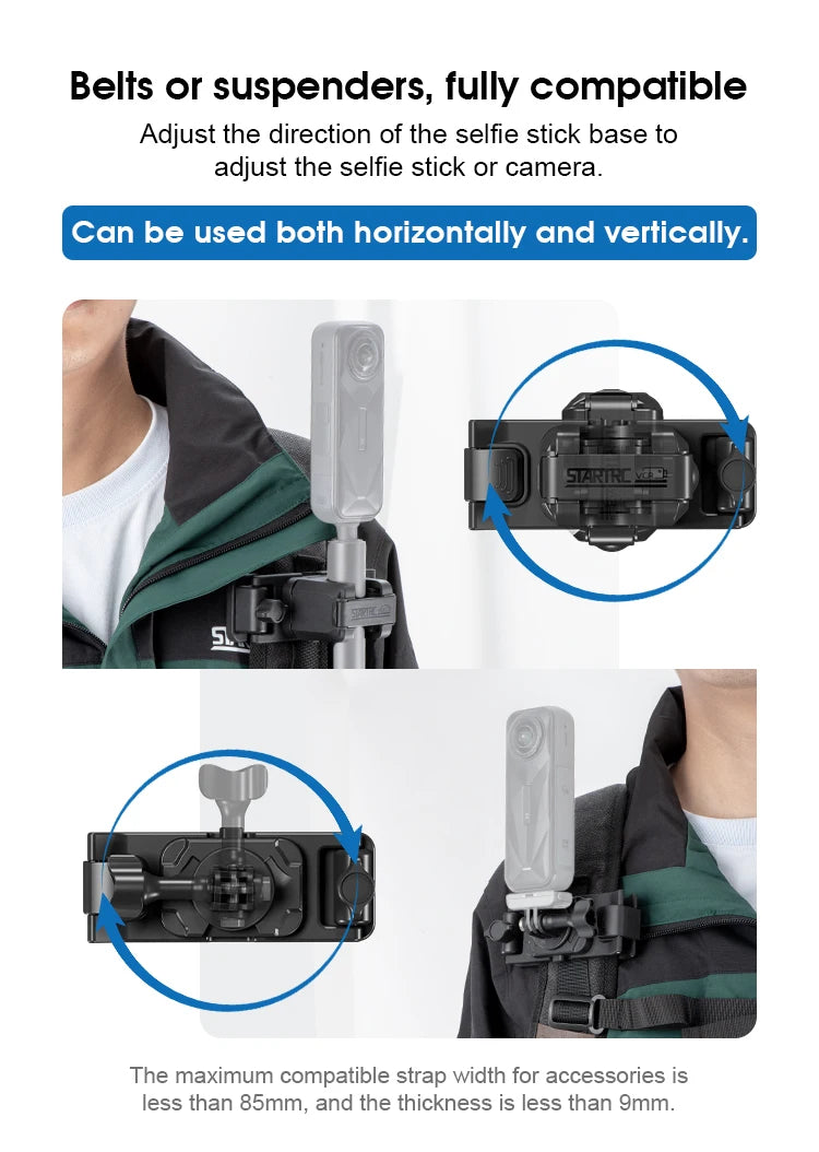 Quick Release Backpack Clip Mount for Action Cameras and Selfie Sticks