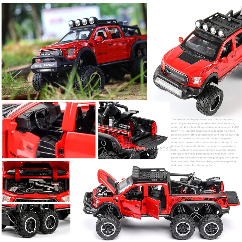 1/28 Raptor F150/G63 Pickup Big Wheels Car Model Toy Alloy Diecast Metal Monster Truck Car Off-road Vehicle Collection