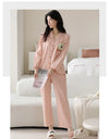 Women’s Winter 100% Cotton Pajama Set – Loose Fit, Turn-Down Collar, Long Sleeves, Cute Pink