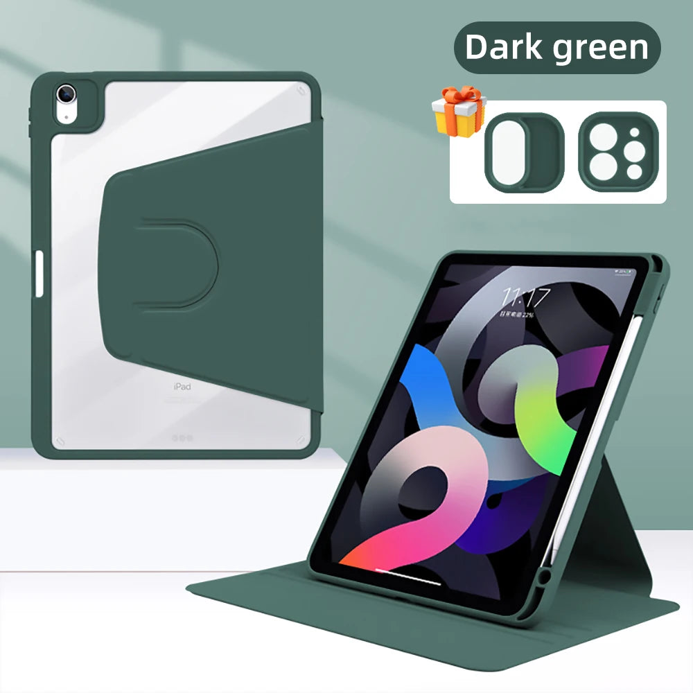 For Tablet iPad Pro 11 Case For Pro 12.9 Air 5 4 10.9 iPad 10th 7/8/9th Generation Mini 6 360° Rotatable Transparent Back Cover