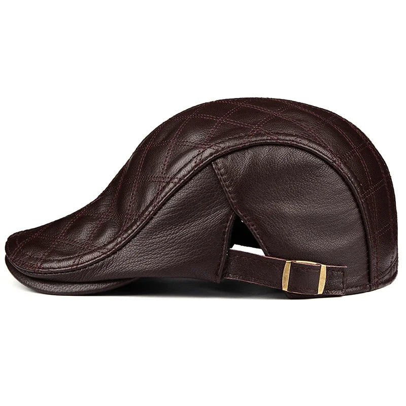 Winter Unisex Genuine Leather Duckbill Thin Berets Hats For Men/Women Leisure Black/Brown Fitted Cabbie Bonnet