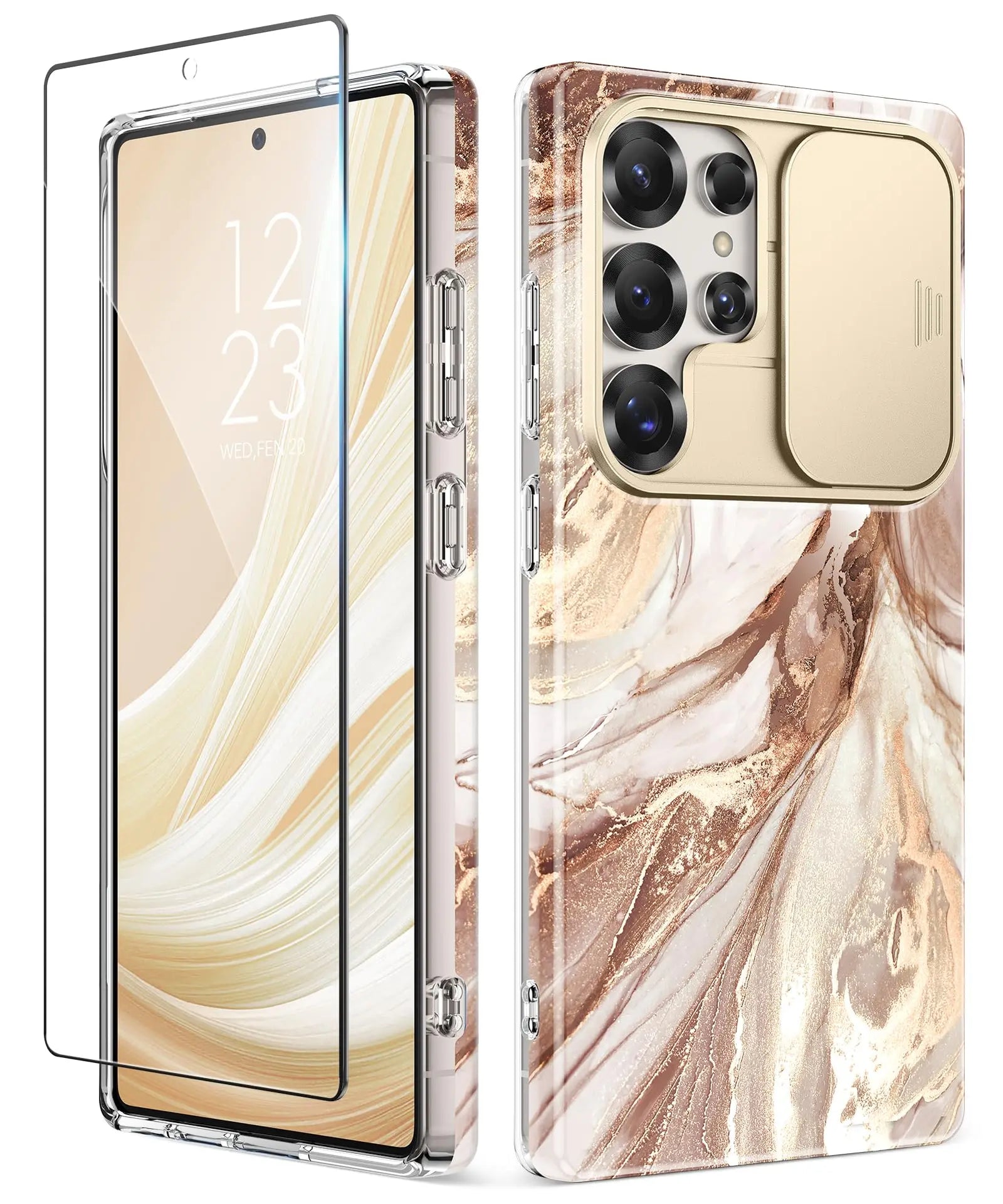 for Samsung Galaxy S25 Ultra Case with Slide Camera Cover Screen Protector Shockproof Drop Protection Marble Phone Cover