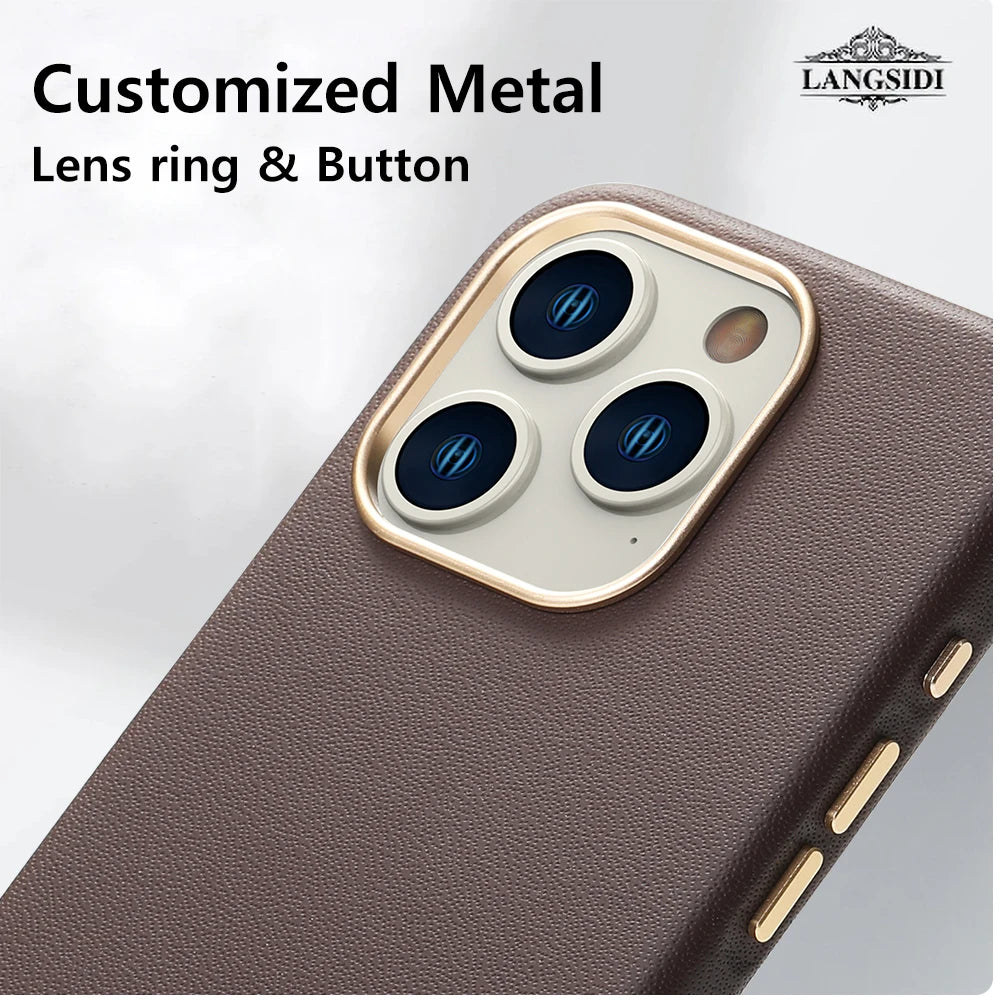Original Leather for Magsafe Case for iPhone 14 Pro 14Pro Magnetic Cover with Tempered Glass Screen Protector