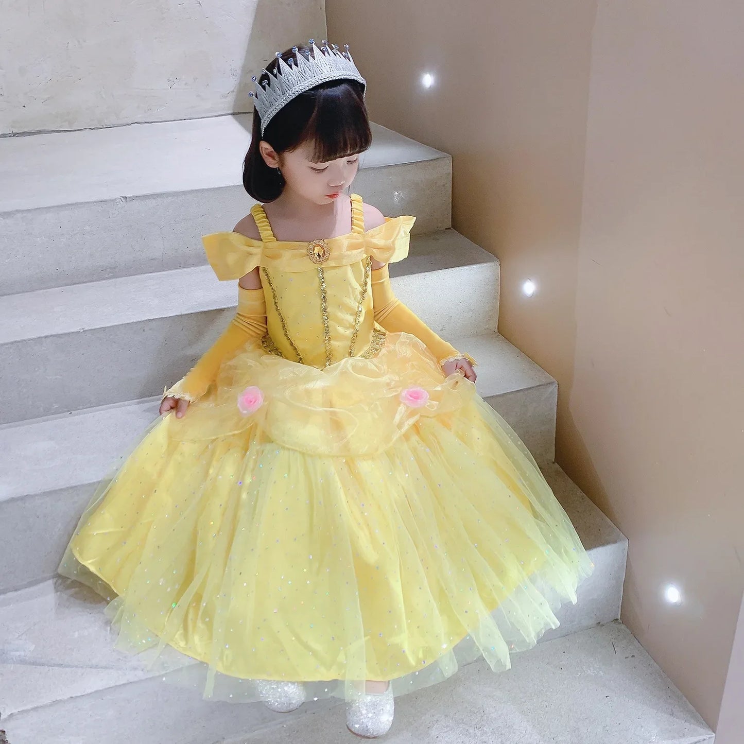 2025 Yellow Princess Dress For Girls Cosplay Carnival Costume Halloween Clothes Birthday Party Dresses Kids Birthday Clothing