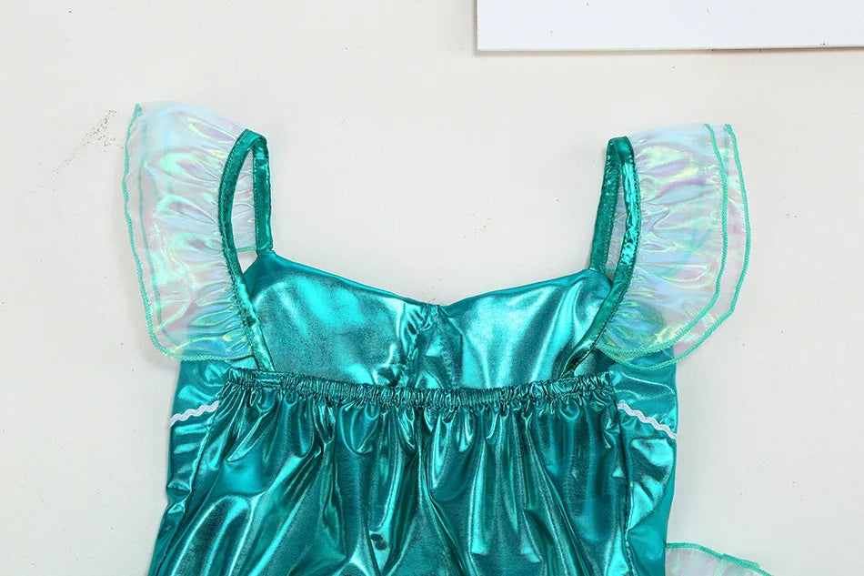 New Blue Red Purple Three Colors Mermaid Flying Sleeve Fishtail Beautiful Dress For Girl Summer Beach Party Cool Gown