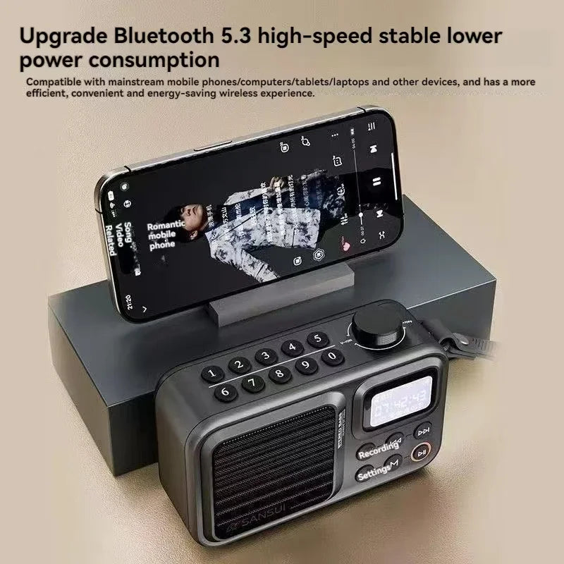 SANSUI F37 portable wireless Bluetooth speaker lyrics display subwoofer radio alarm clock timed shutdown digital song request