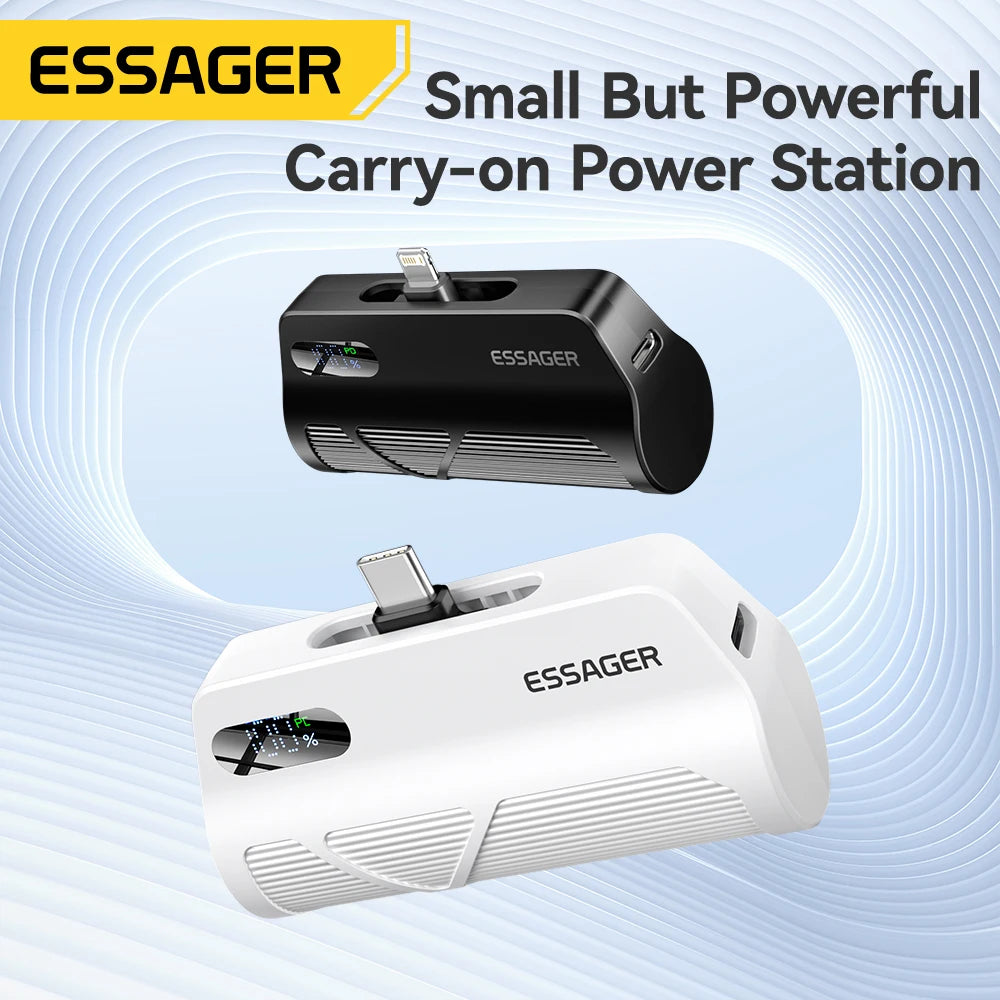 5000mAh Mini Capsule Power Bank 20W PD Fast Charging with Built-in Lightning & USB-C Plug Portable Charger