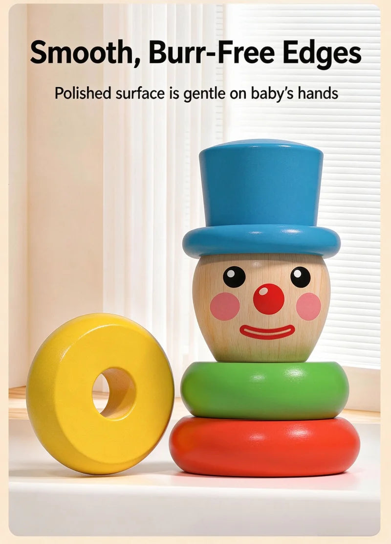 Wooden Clown Balance Scale and Stacking Rings Educational Toy