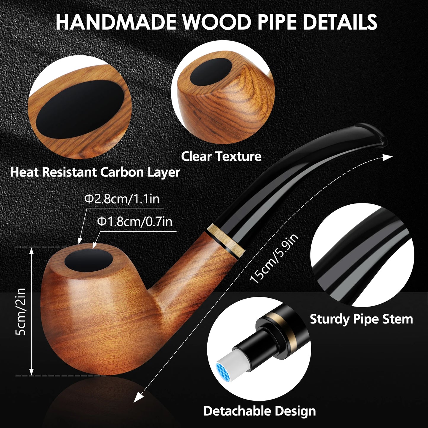 Tobacco Pipe Set Handmade Wooden Pipe with Accessories and Gift Box