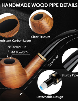 Tobacco Pipe Set Handmade Wooden Smoking Pipe with Accessories and Gift Box