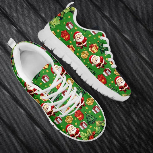 Wear-Resistant Casual Sneakers Santa Claus Snowflake Pattern Lace up Flat Shoes Women Mens Tennis Christmas Gifts