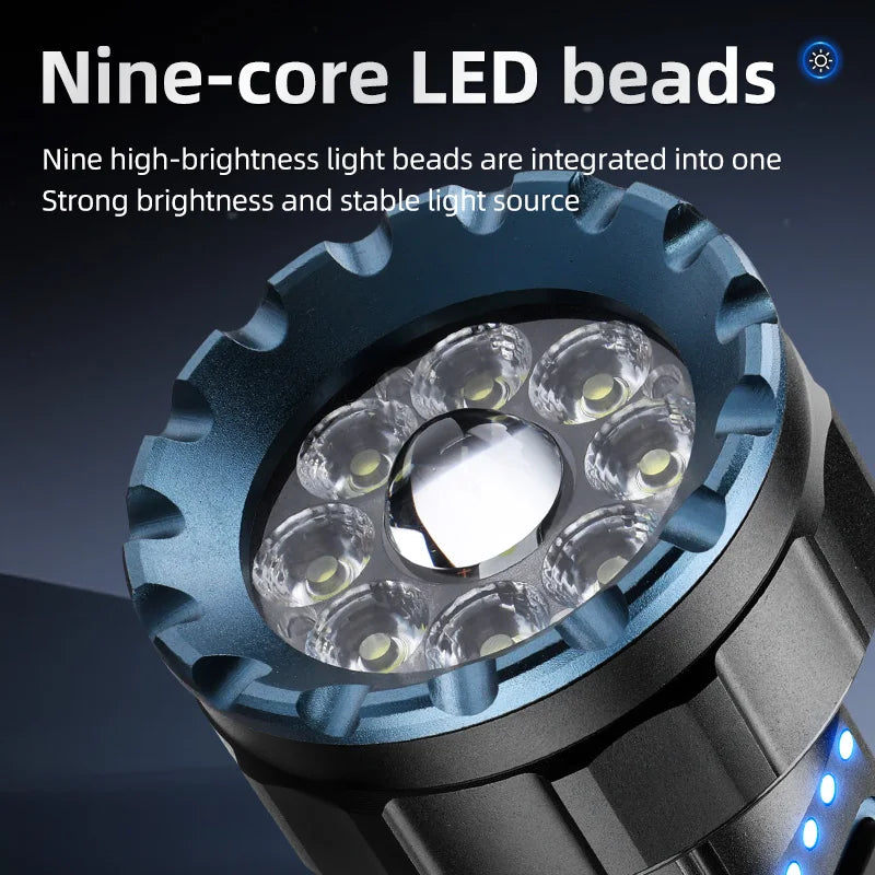 30W 1 Plus 8 LED Rechargeable Camping Flashlight