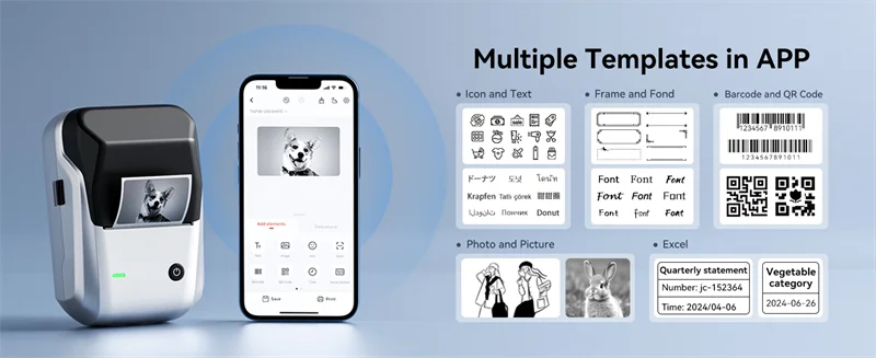 B1 Portable Thermal Label Printer 2 Inch, Bluetooth Mini Sticker Maker, Wireless Inkless Label Printer for Smartphone & PC
