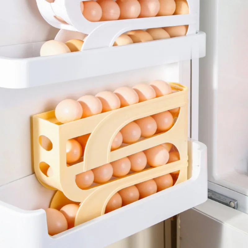 3/4-Layer Egg Storage Box – Automatic Rolling Slide Refrigerator Side Door Egg Rack Organizer