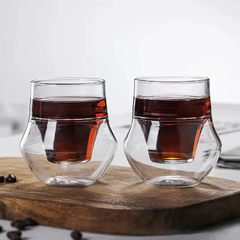 120/250/335ml Double-layer Glass Cup Hanging Ear Espresso Coffee Cup Anti-scalding Milk Brandy Wine Teacup Clear Mug Set