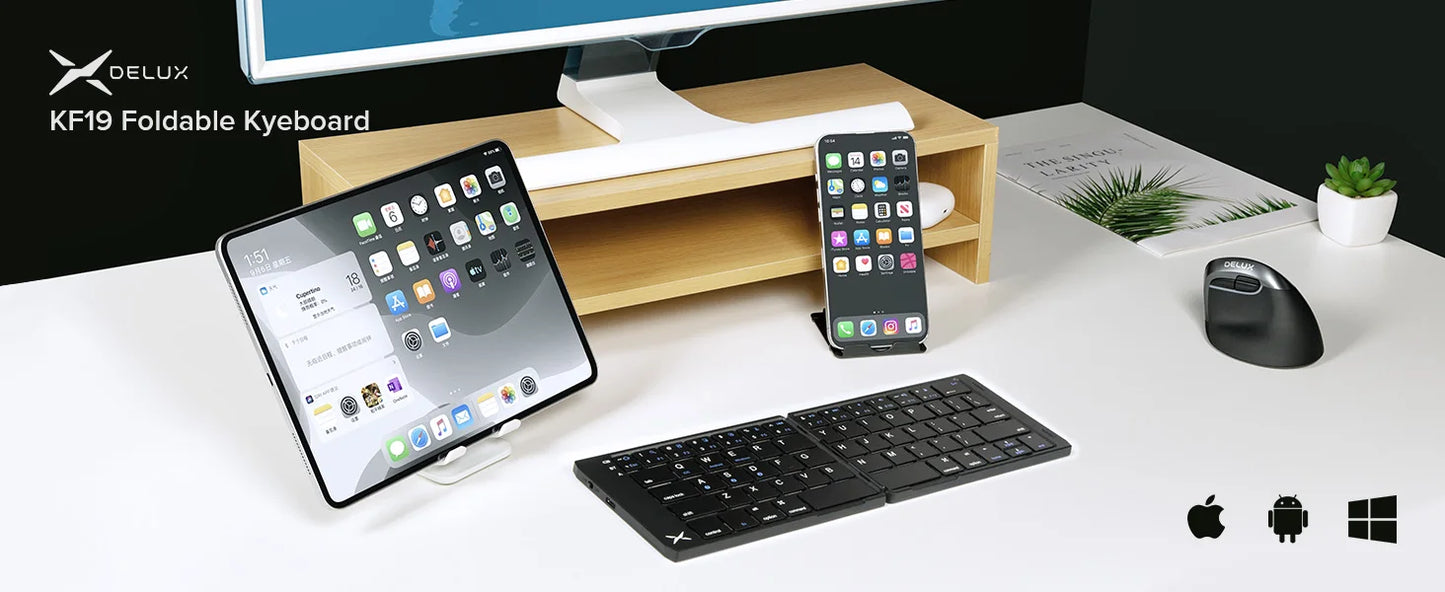 Delux KF19 Folding Bluetooth Keyboard – Ultra Slim Portable