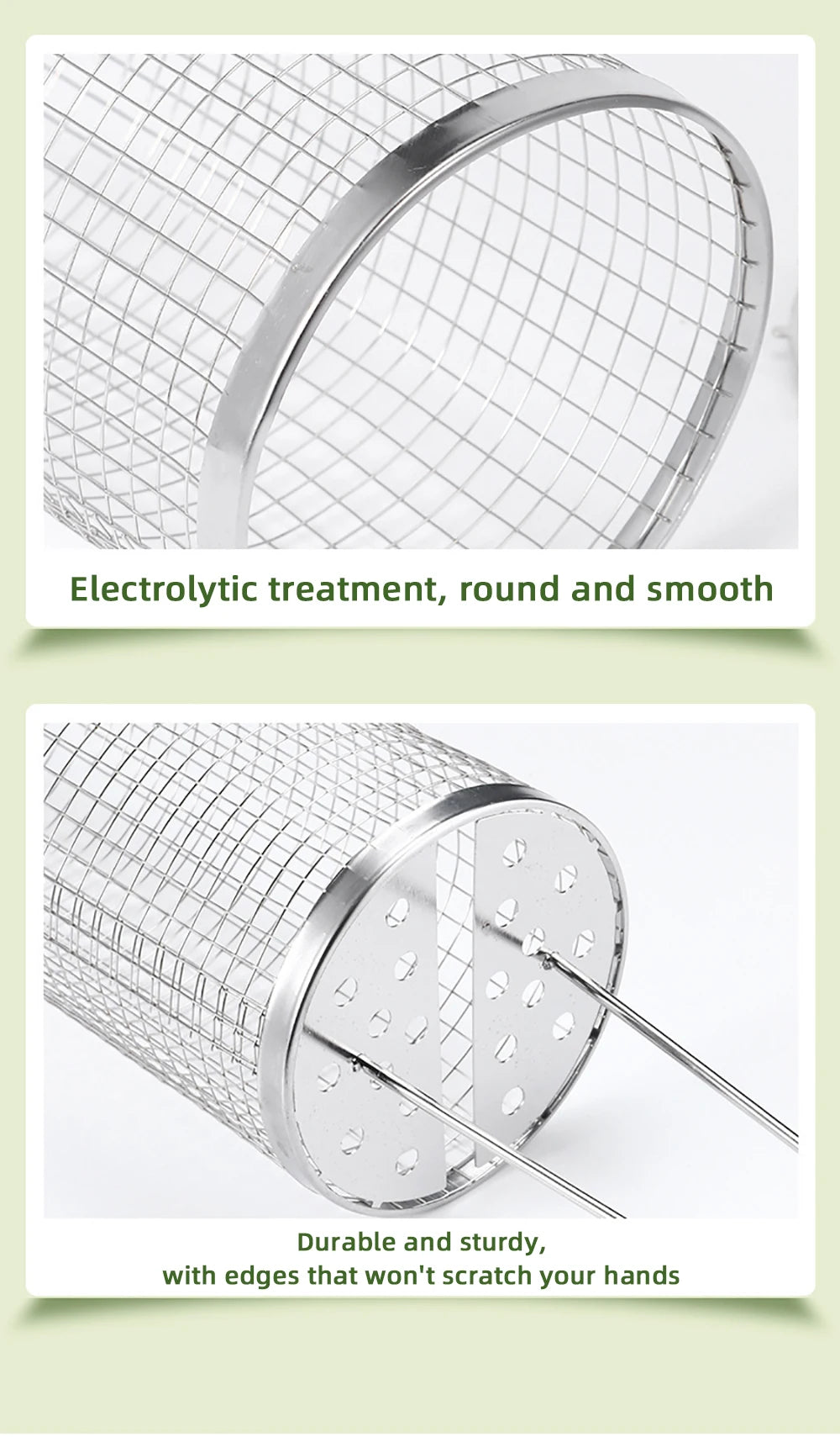 Stainless Steel Grill Basket Portable Barbecue Cage Rolling Grilling Basket Barbecue Tool BBQ Basket Outdoor Grill Accessories