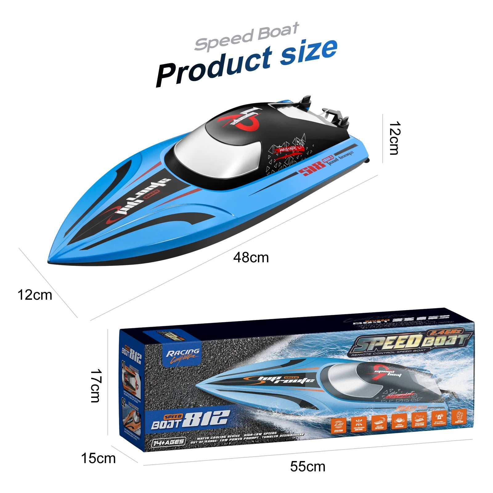 Rc Boat Large 48Cm 40Km/h High-Speed Remote Control Speedboat 2.4G Waterproof Electric Racing Ship Water Toys for Boys