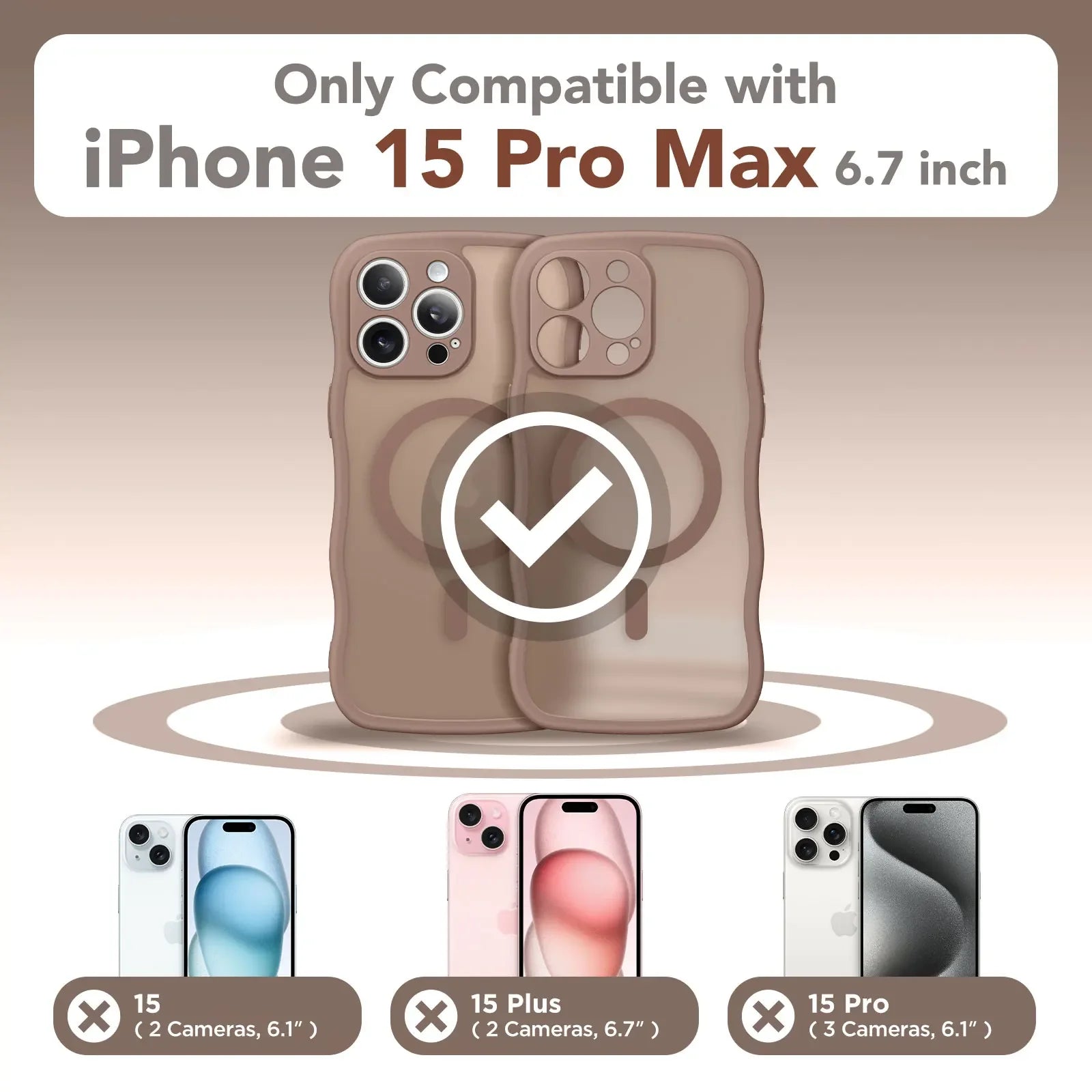 For iPhone 15 Pro Max Case Curly Wave Frame Shape Design Camera Protection Drop Shockproof Compatible with MagSafe Phone Case