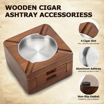 Cigar Ashtray Wooden Ashtray Square Ashtray 4 Slots Cigar Holder Cigar Accessories Drawer