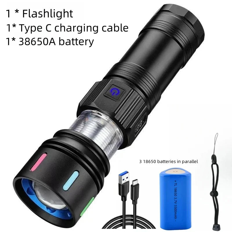 High Power 4 LED Light Source Rechargeable Tactical Flashlight with Zoom Waterproof Aluminum Alloy Camping Lantern