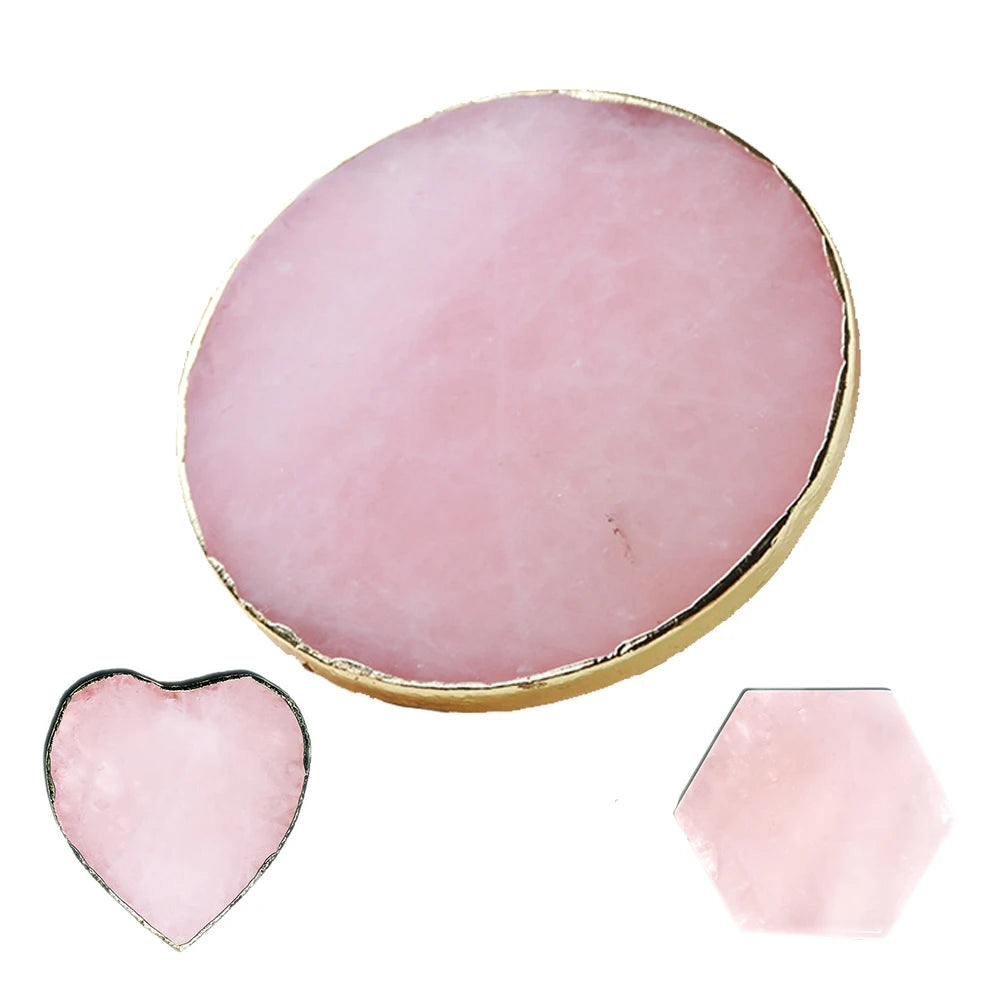 Home Creative Crystal Coaster Handmade Macrame Cup Cushion Natural Rose Quartz Non-slip Coffee Cup Round Mat Cook Accessories