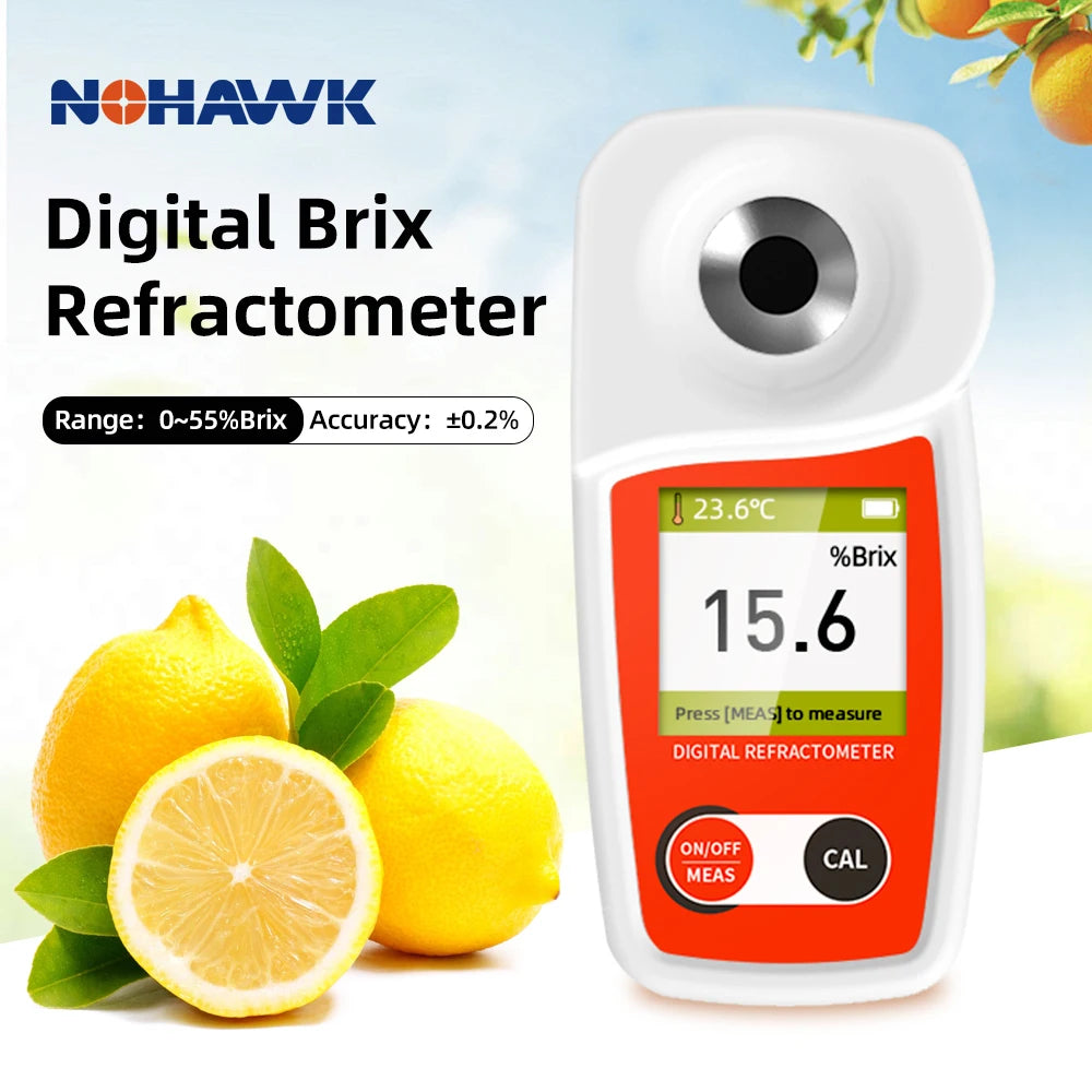 Digital Brix Refractometer Flagfront brix Meter Refractometer Automatic Temperature Compensation Brix Refractometer Range 0-55%，