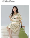 Women’s Cotton Nightgown – Korean Style Cute Print, Summer Short Sleeve Sleepwear Dress