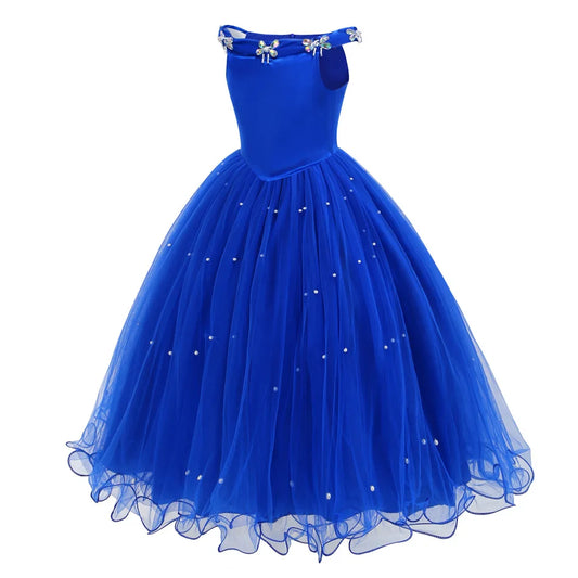 Blue Pearl Embellished Princess Ball Gown Dress
