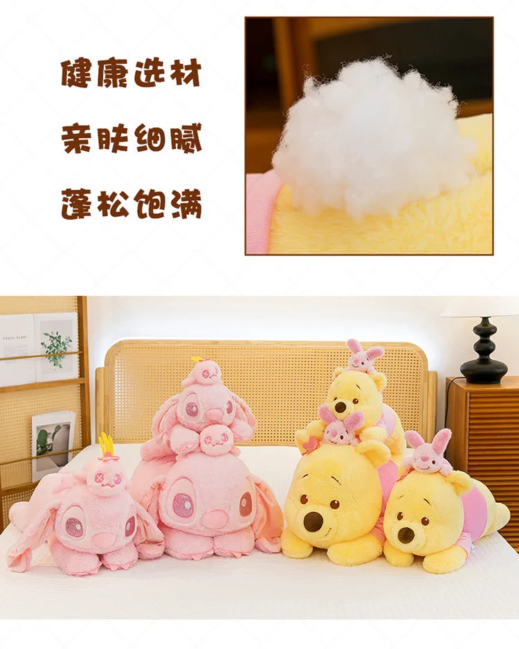 80cm New Cherry Blossom Series Kawaii Stitch Plush Toy Stuffed Doll Cute Winnie Dumbo Sitting Figure Kids Birthday Xmas Gift