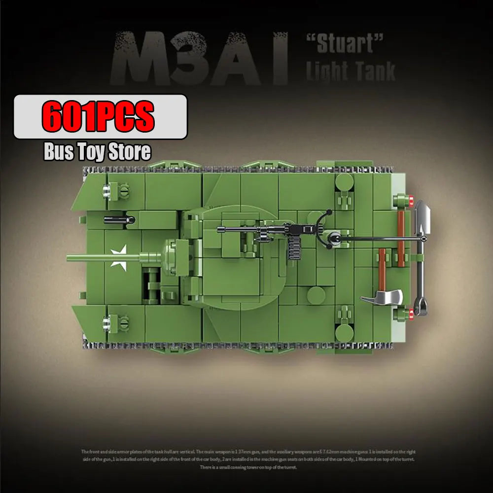 Ww2 Military Tanks Series Stuart Light Tank Tiger Leopard TANK Soldier Building Blocks Bricks Army  Toys for Boy Gifts