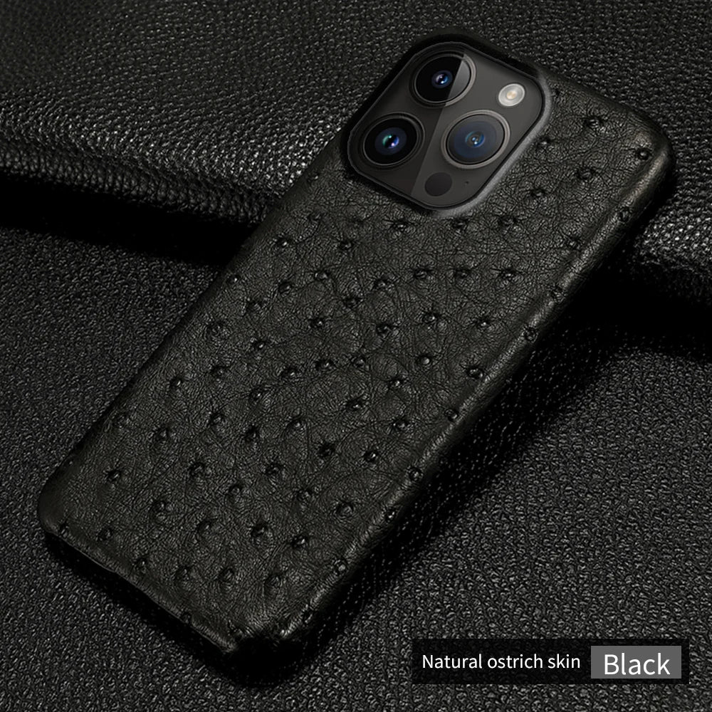 100% Natural Ostrich Leather Phone Case for iPhone 16 15 14 Pro Max 14Pro 16 Plus 15Pro 16Pro luxury Back Cover
