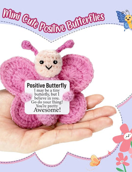 3 Pcs Crochet Positive Energy Butterfly Doll With Card Home Room Decoration Handmade Animal Knitted Butterfly Desktop Ornament Gifts