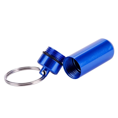 New High Quality Portable Water Proof Mini Blue Aluminum Keychain Tablet Storage Box Bottle Case Holder