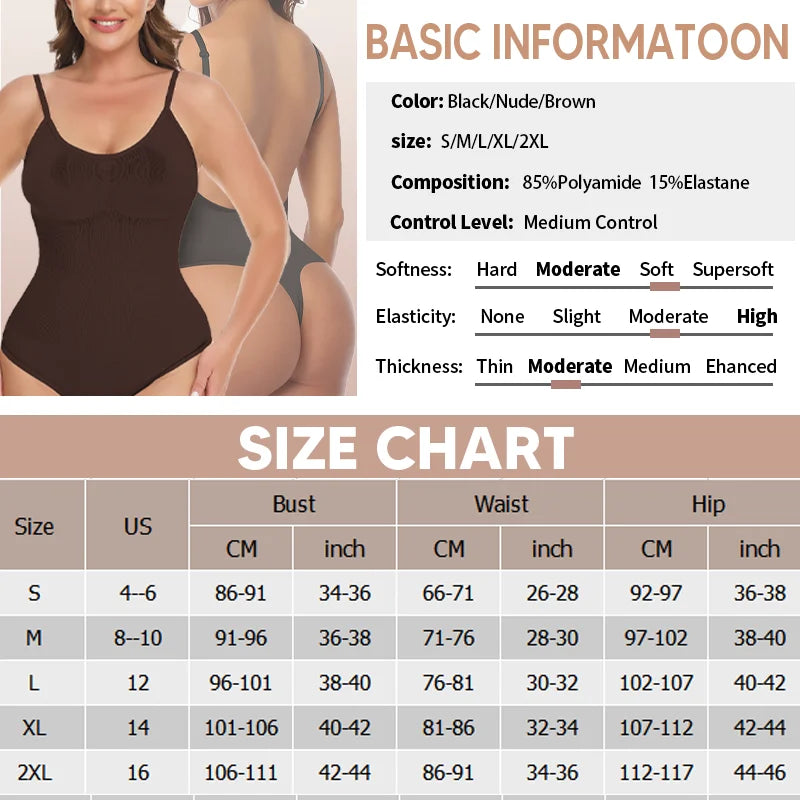Deep V-Neck Backless Bodysuit Shapewear – Push Up Thong Body Shaper