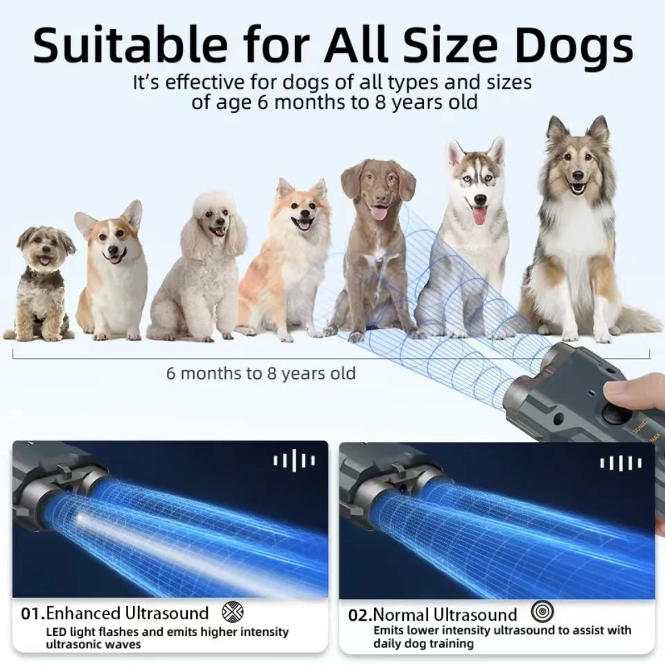 2 In 1 Training & Anti Barking Device Ultrasonic Dog Repeller With Flashlight Stop Attack Rechargeable Anti Dog Bark Deterrent