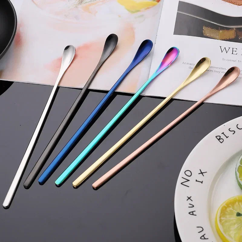 Long Handle Stirring Spoon Stainless Steel Food Grade Coffee Utensil Waterdrop Shape Ice Spoon Honey Cocktail Mixing Bar Tool