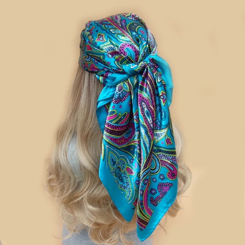 Retro Women Silk Scarf Bandanna Fashion Bohemian Pattern Square Hijab Lady Wrap Headband foulard muffler