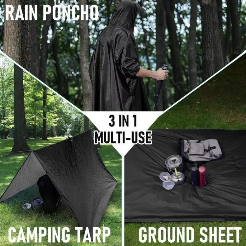 Tactical Waterproof Rain Poncho for Camping Hiking Cycling and Fishing