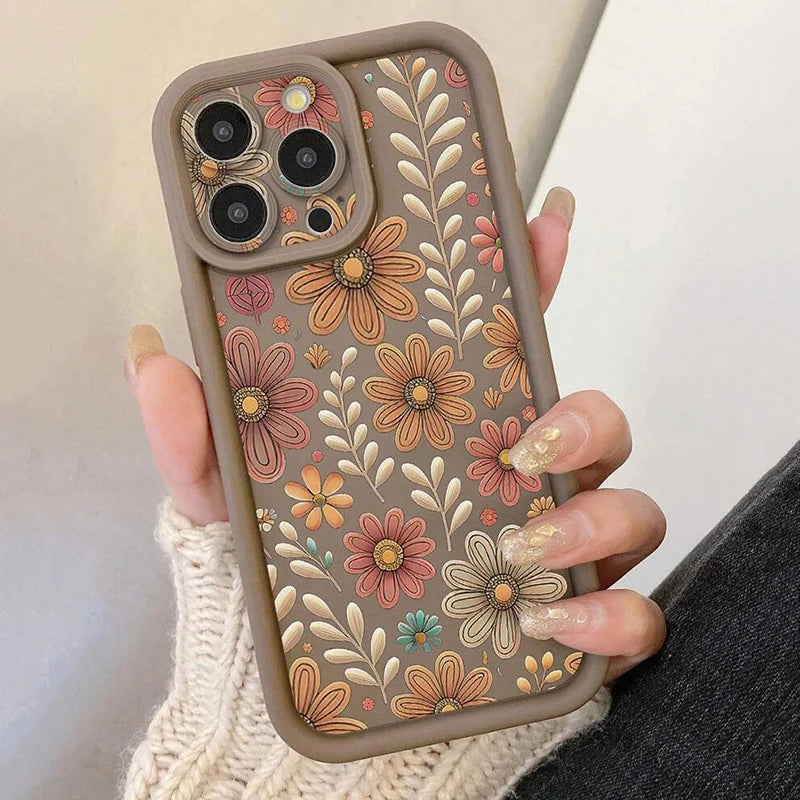 Floral Pattern Protective Camera Lens Phone Case For iPhone 17 16 14 15 Pro Max Air 16E Cover