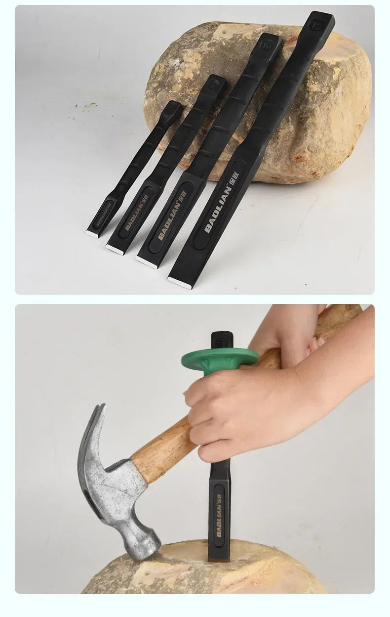 6/8/10/12 Inch Chrome Vanadium Steel Stone Flat Chisel With Hand Guard Construction Cement Masonry Concrete Engraving Cut Tool